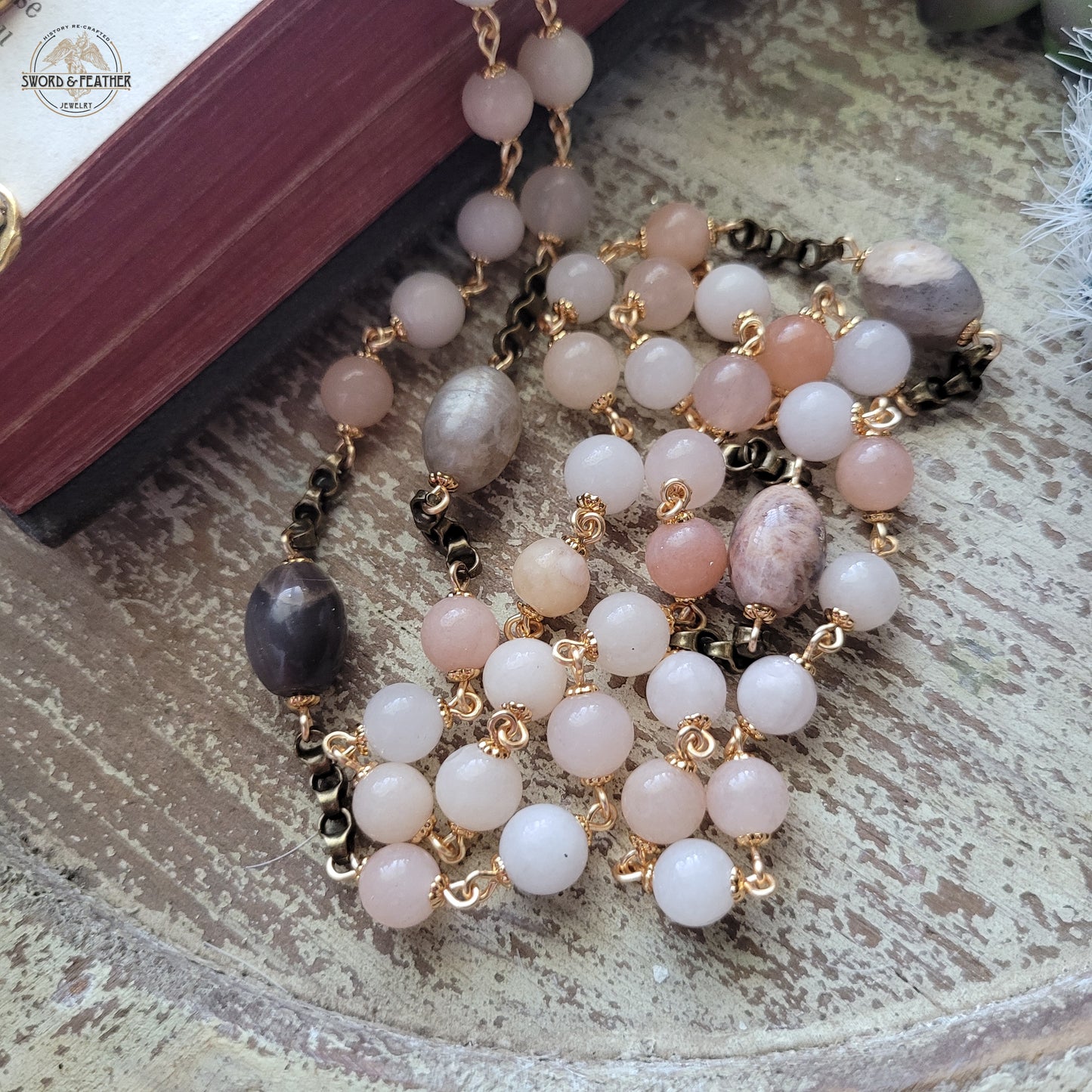 Peach Moonstone Rosary Beads
