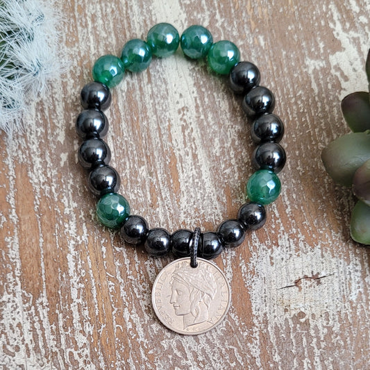 Mystic Emerald bracelet with Italian Coin