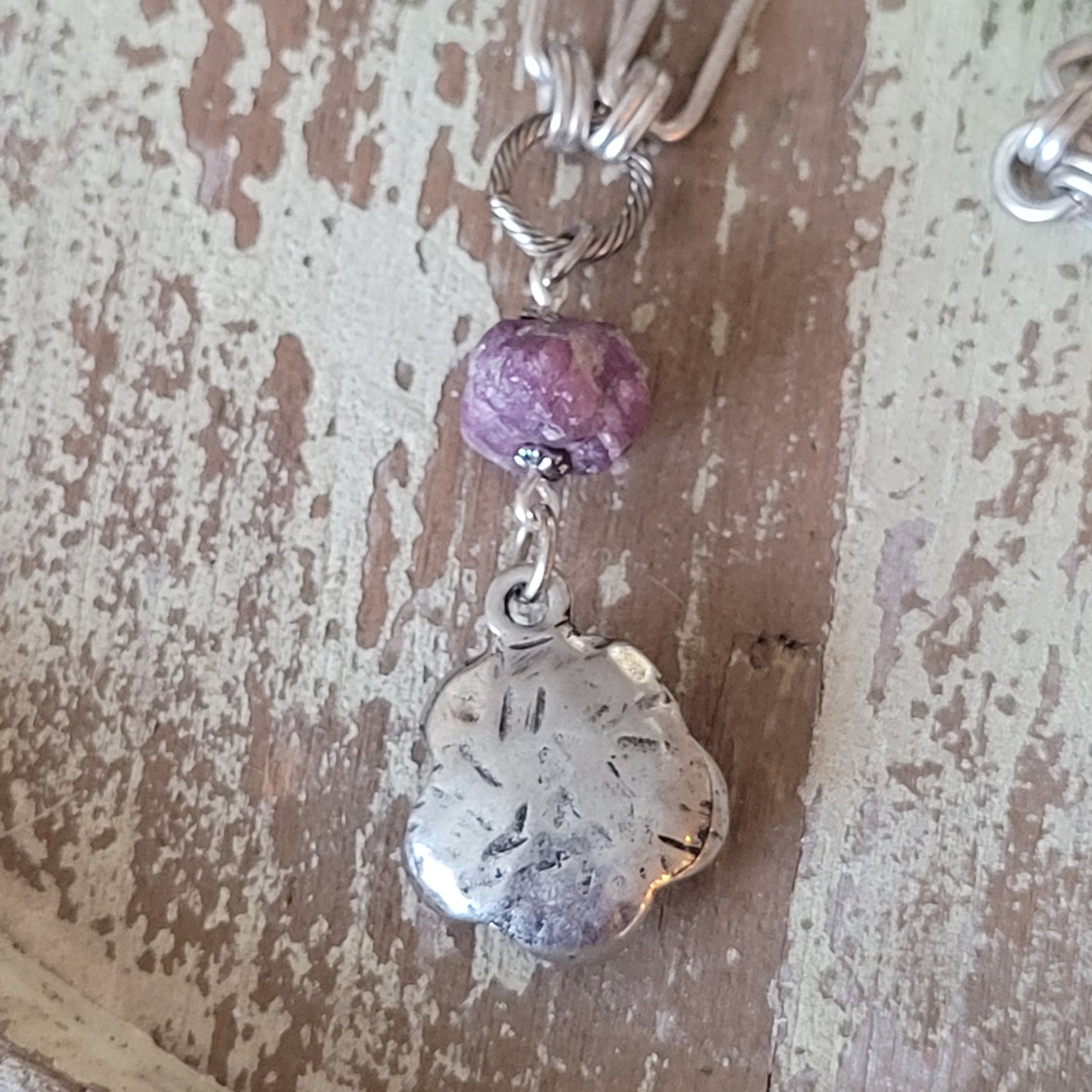 Silver Rose with Raw Ruby Nugget necklace