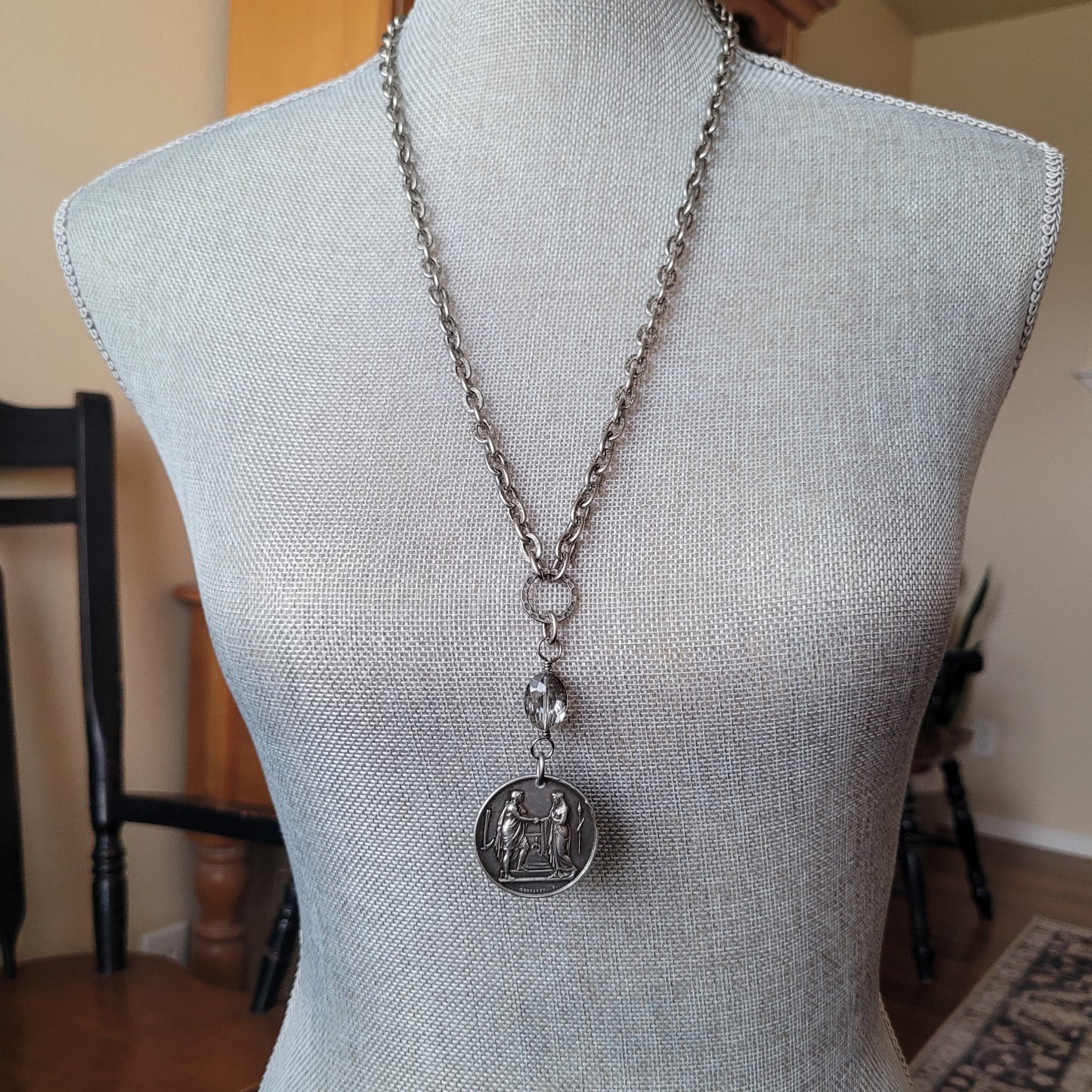 Man and Wife, Vintage French Civil Marriage medallion necklace