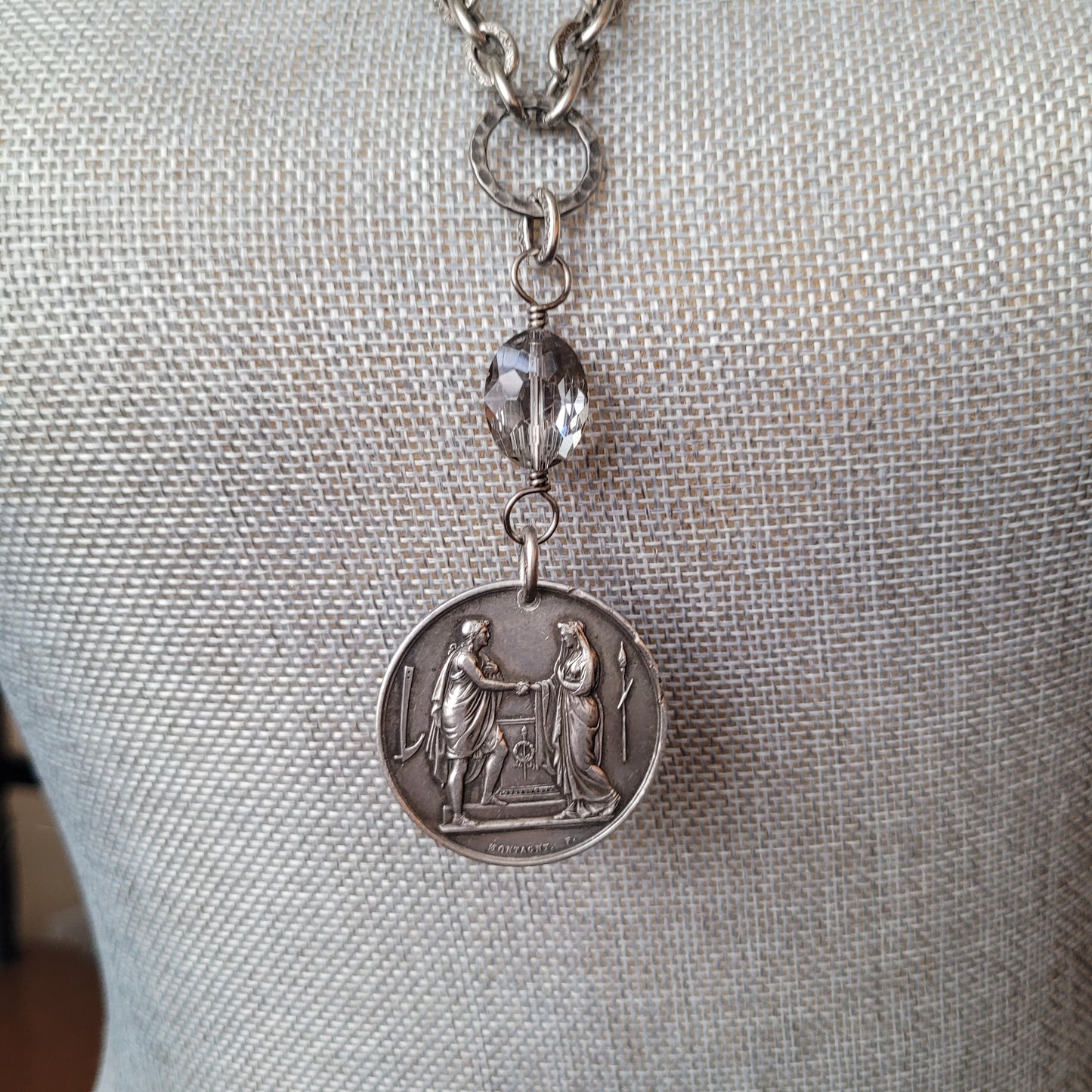 Man and Wife, Vintage French Civil Marriage medallion necklace