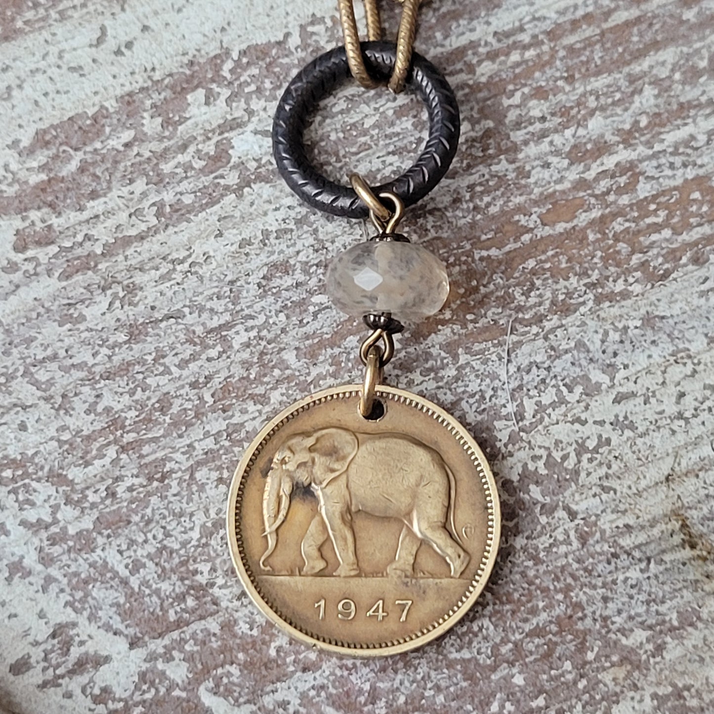 1947 Congo Elephant Vintage coin necklace