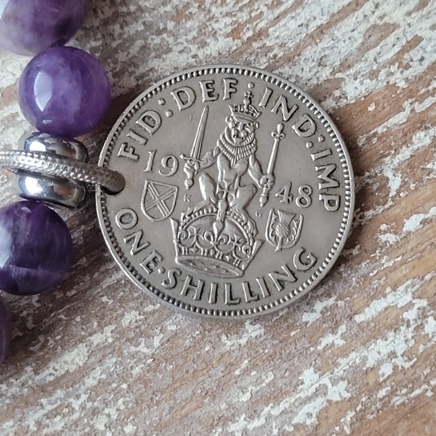 Purple Scott,vintage 1948  Great Britain-Scottish Shield coin bracelet