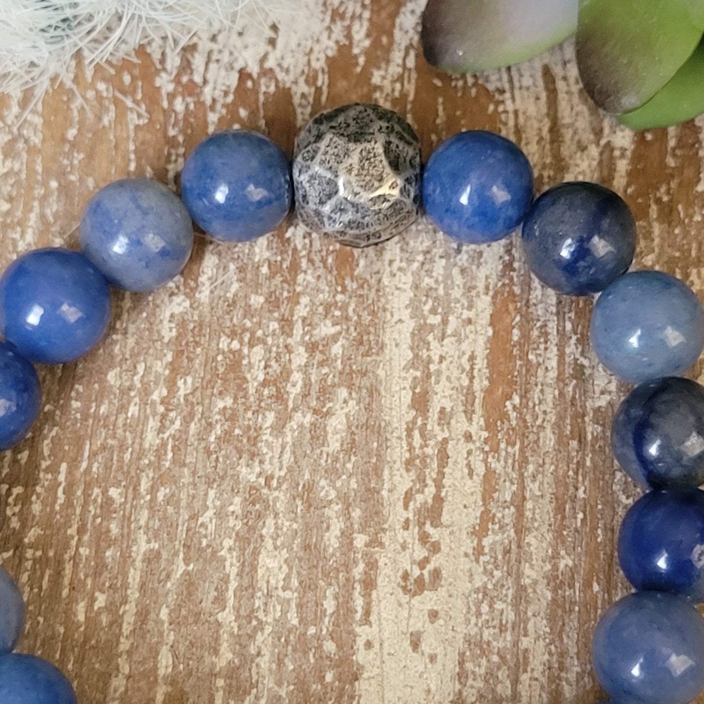 Sacred Heart Immaculate Cross Boho Chic bracelet, blue Aventurine beads