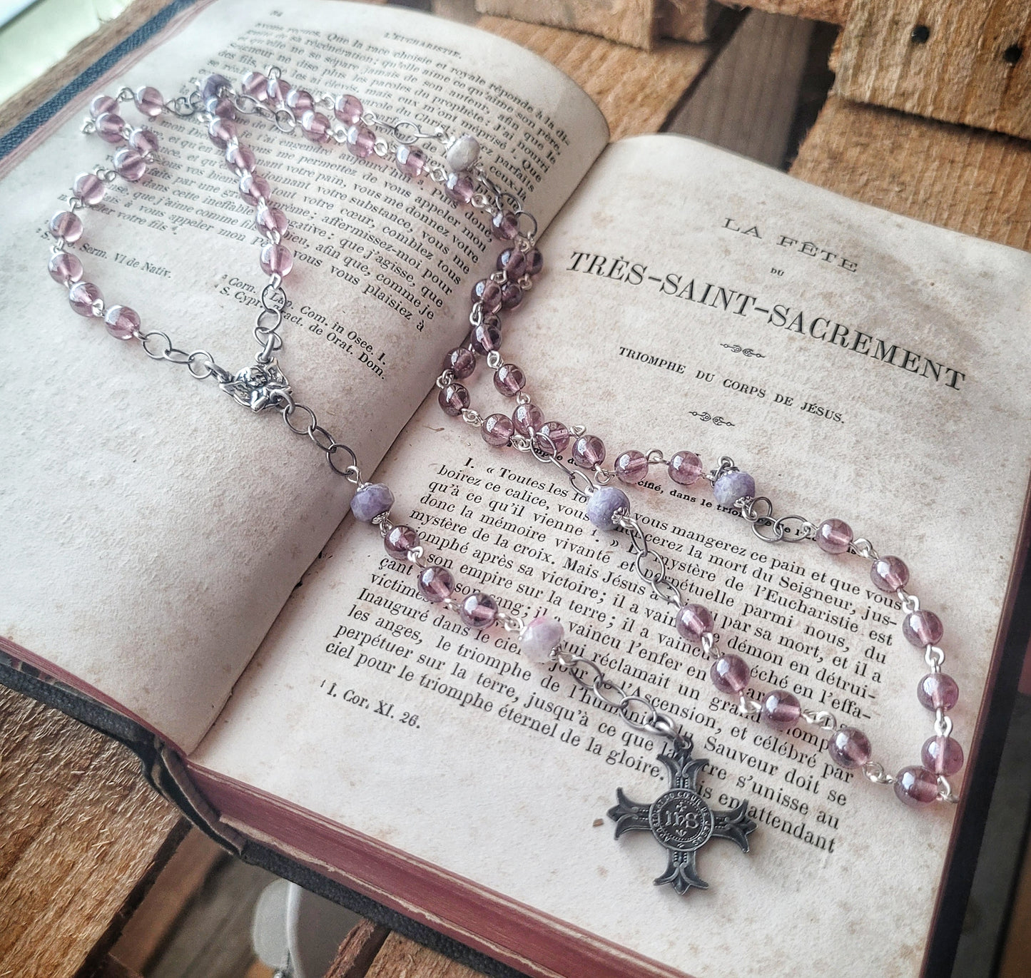 Purple Glass Vintage French Crucifix Rosary