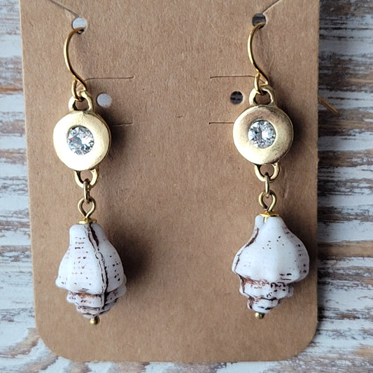 Swarovski and glass Conch sea shell earrings