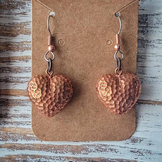 Boho Hammered Copper Hearts earrings