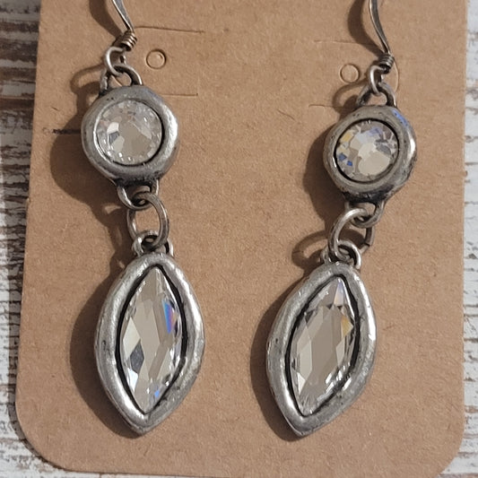 Boho Chic Silver Navette Dangle Earrings, silver Swarovski crystal earrings