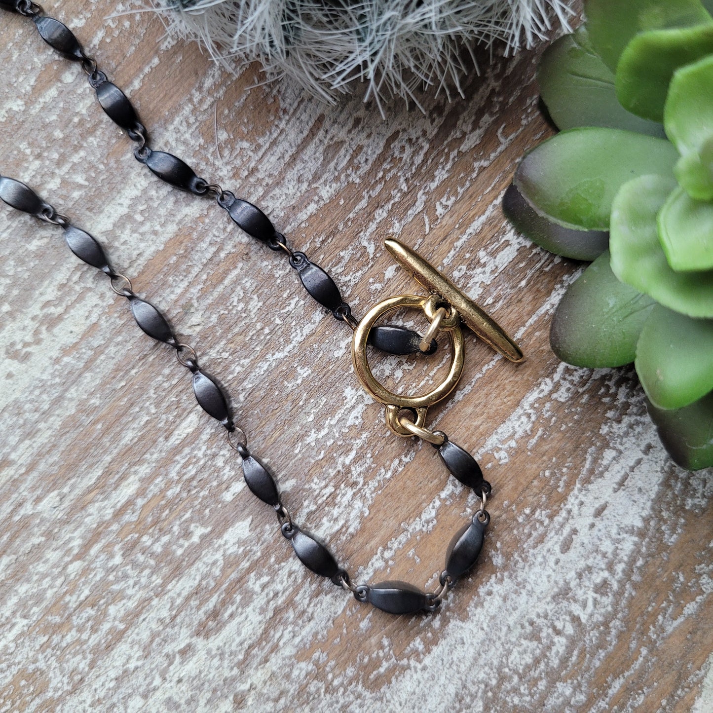 Rustic St Benedict necklace, boho Artisan crafted 18k gold plated pewter pendant, dark brass lantern chain