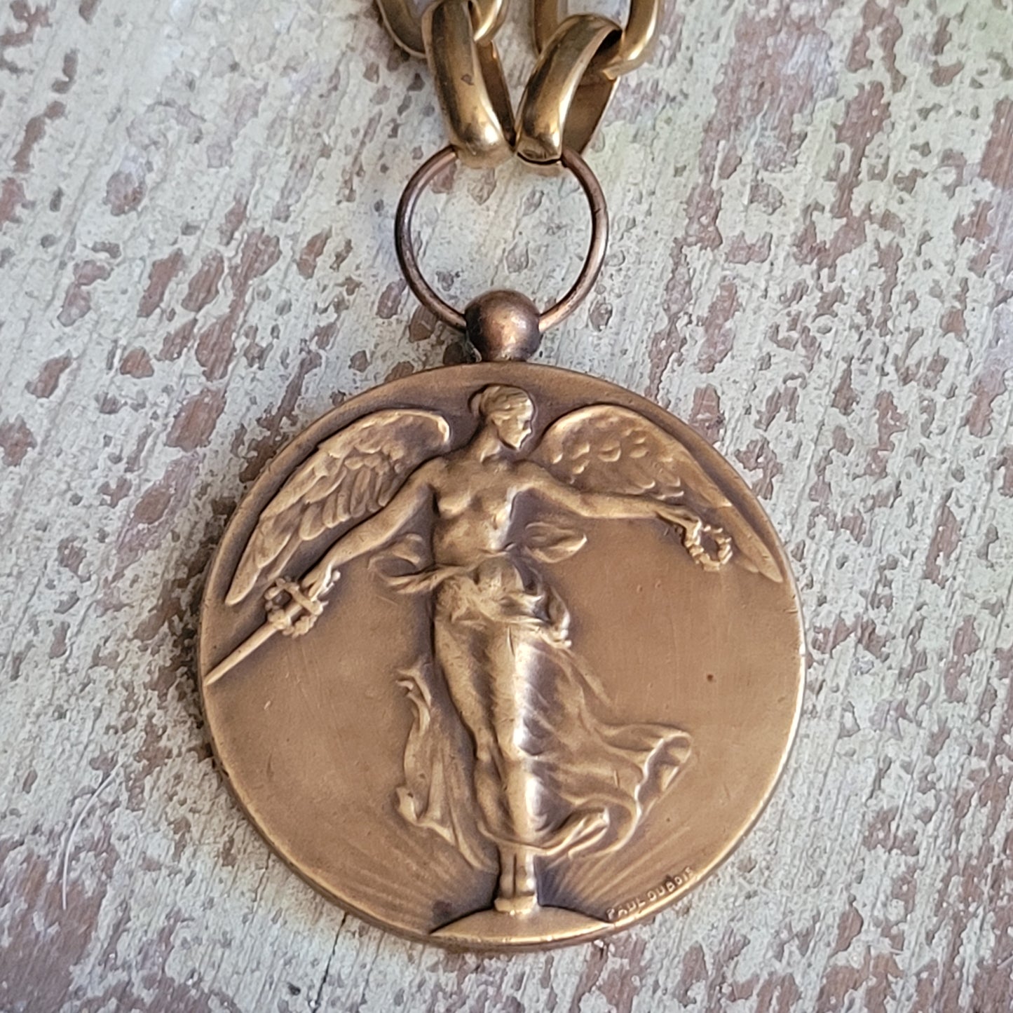 Victory! Vintage WWI Belgian Victory Angel Medal necklace, boho chic necklace, angel necklace, medallion necklace