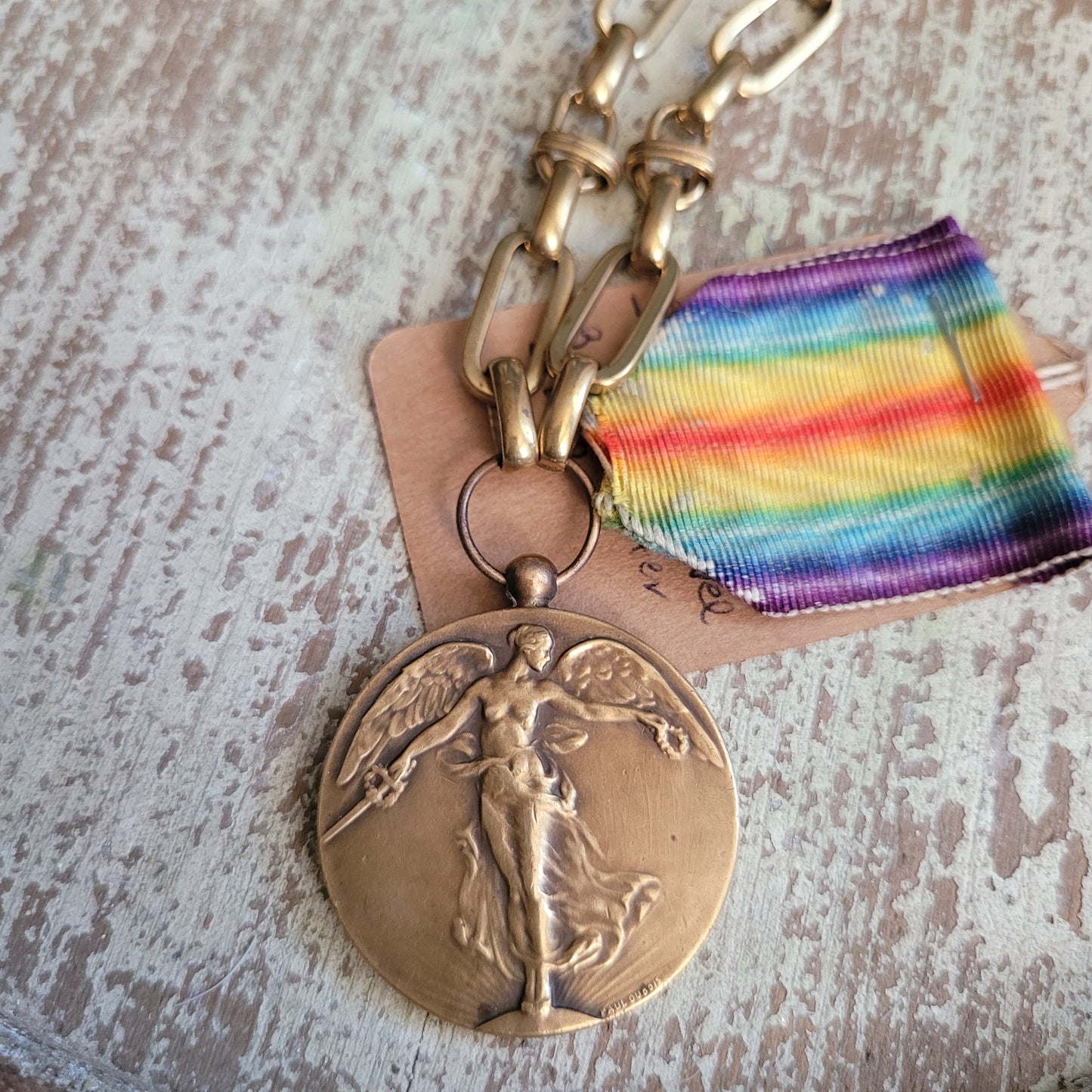 Victory! Vintage WWI Belgian Victory Angel Medal necklace, boho chic necklace, angel necklace, medallion necklace