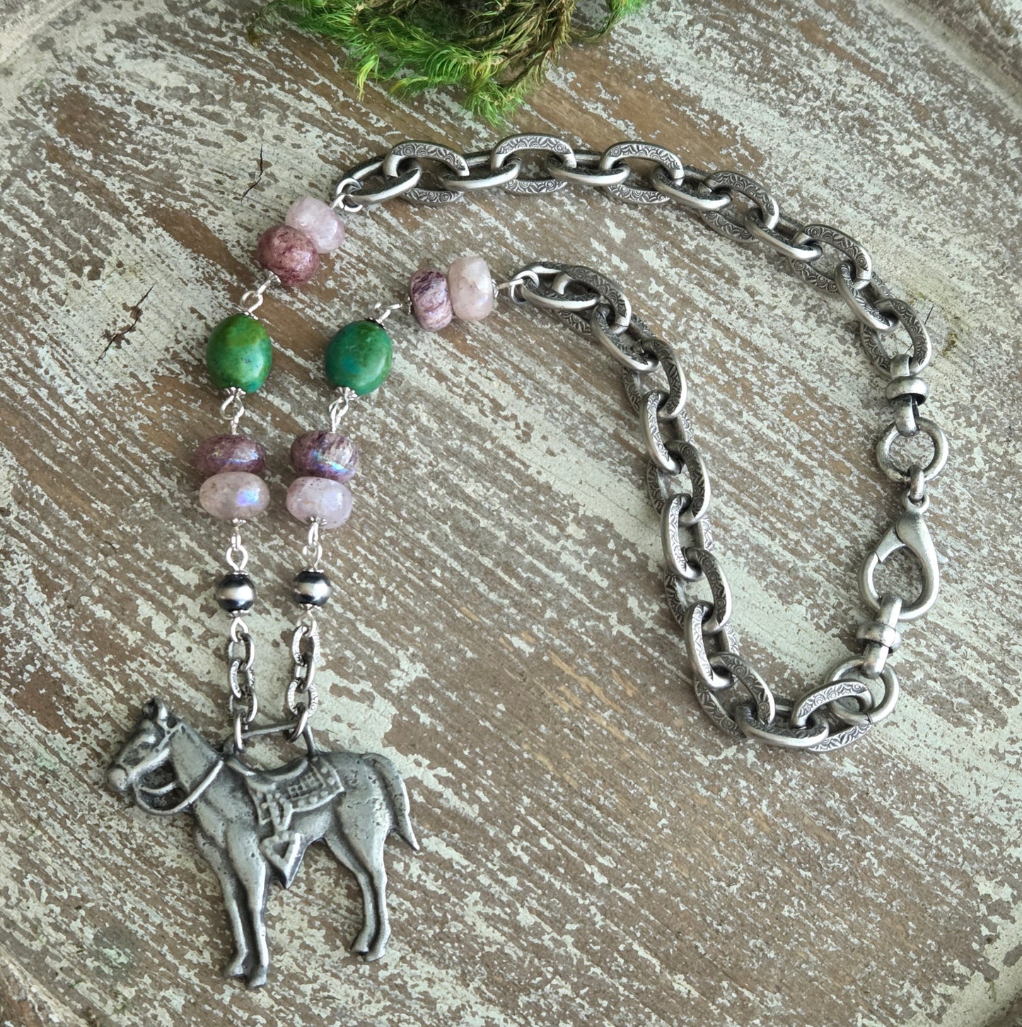 Vintage Silver Western Horse Watch Fob Necklace