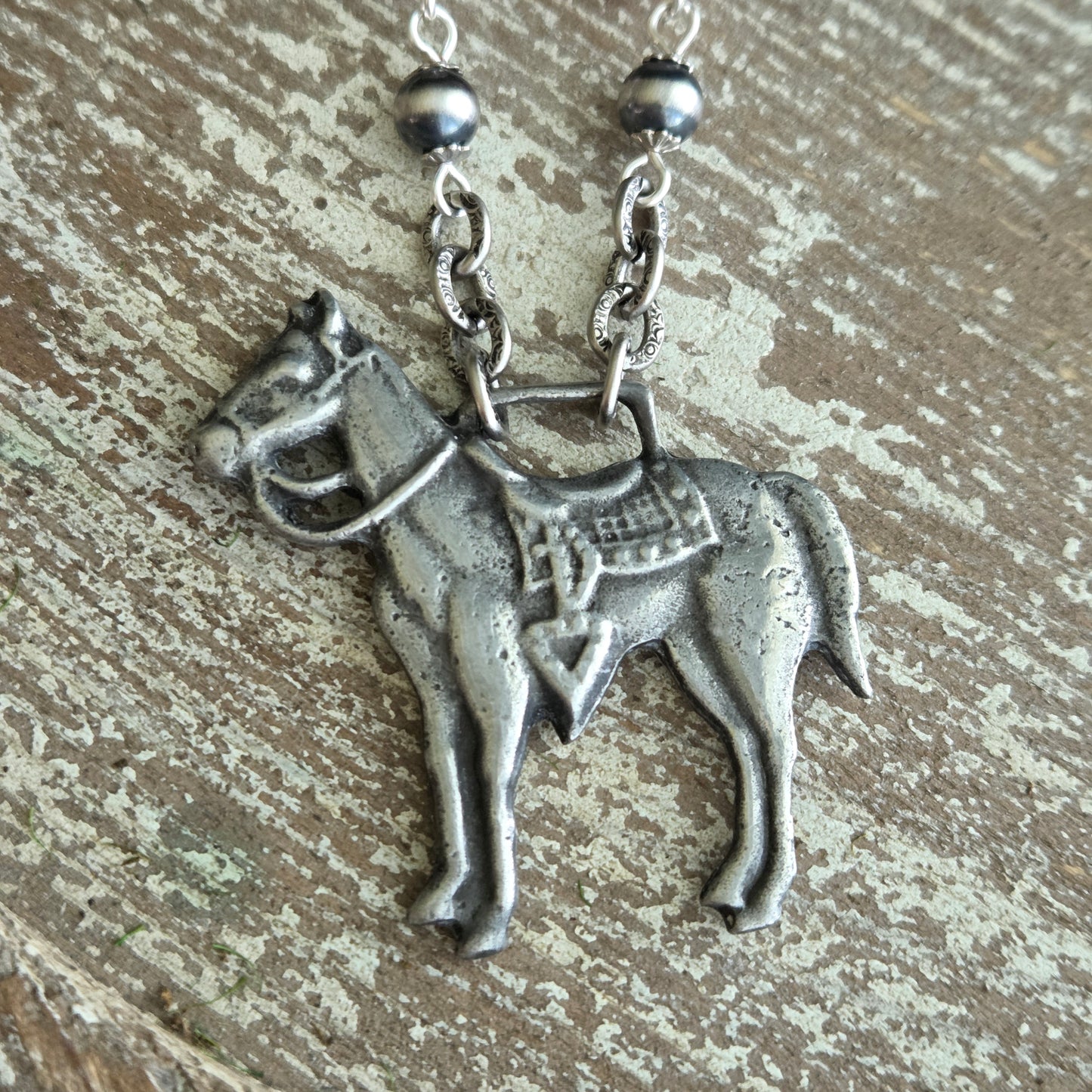 Vintage Silver Western Horse Watch Fob Necklace