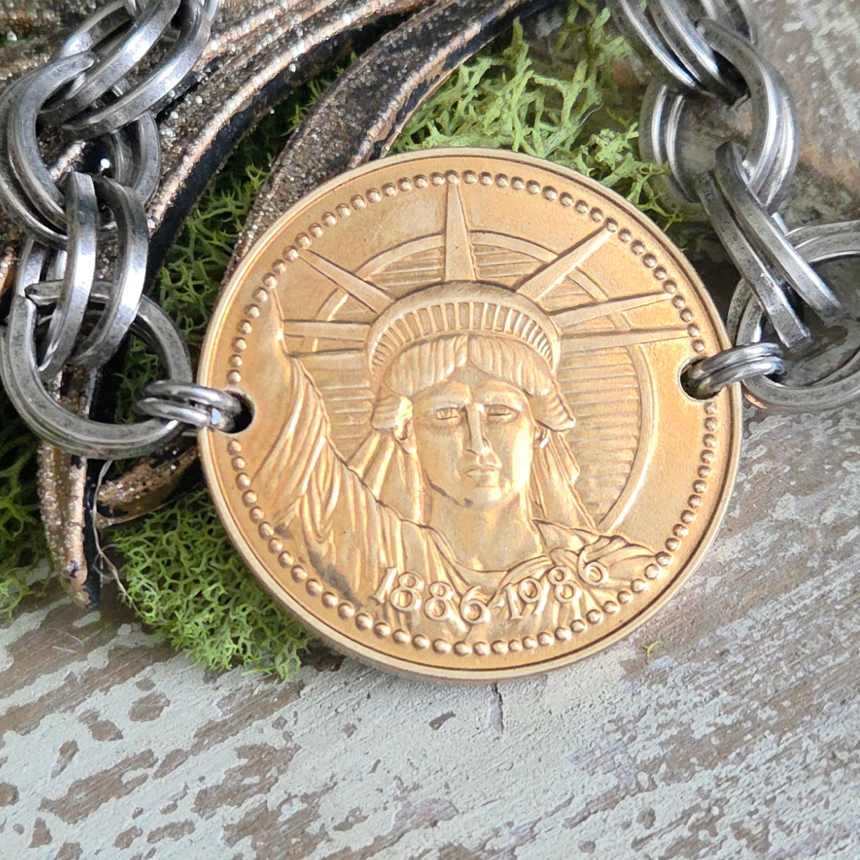 Mixed Metal Vintage Lady Liberty Bracelet