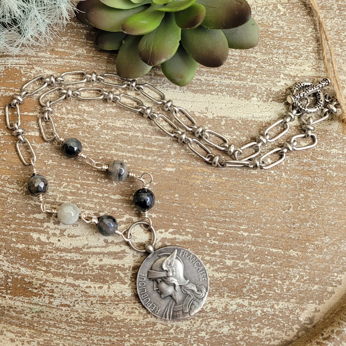French WWI Navy Medal, vintage Boho Chic medallion necklace