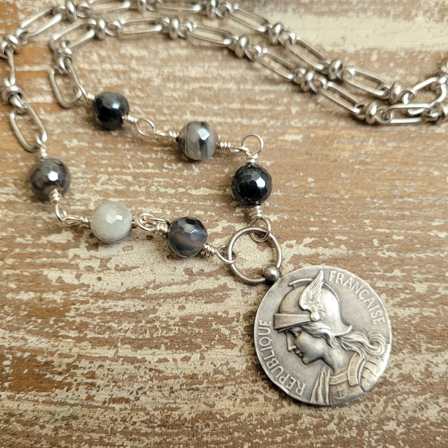 French WWI Navy Medal, vintage Boho Chic medallion necklace