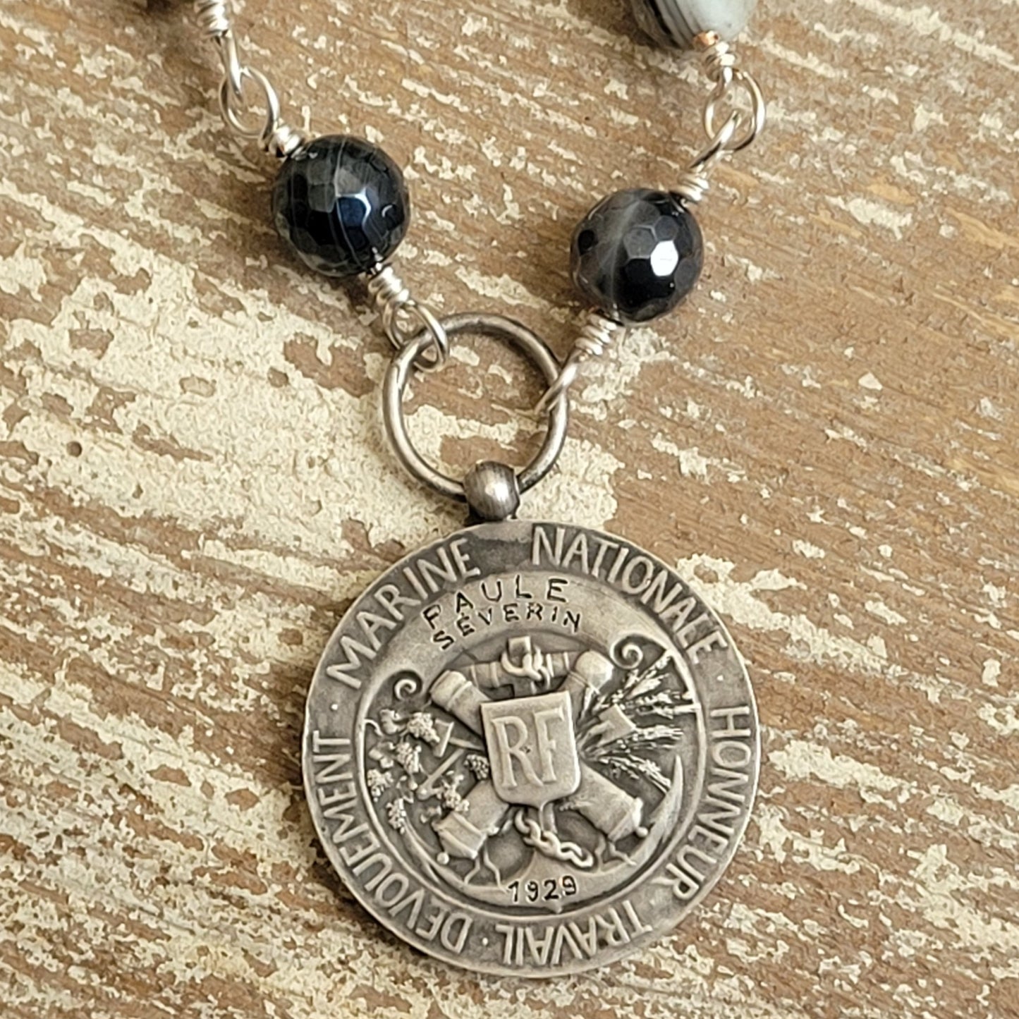 French WWI Navy Medal,  vintage Boho Chic medallion necklace