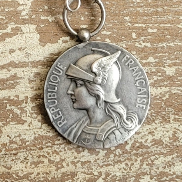 French WWI Navy Medal, vintage Boho Chic medallion necklace
