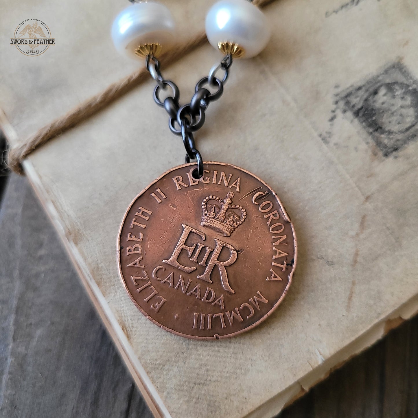 QEII - Vintage Queen Elizabeth medal, boho glam necklace