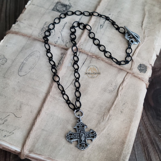 MARY & NOTRE DAME - Vintage replica French cross, Bohemian style, necklace