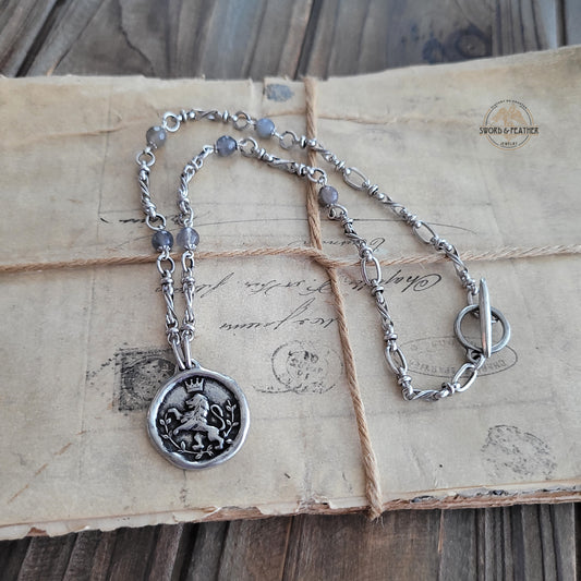 MEDIEVAL LION - Vintage inspired lion medal, Bohemian style necklace