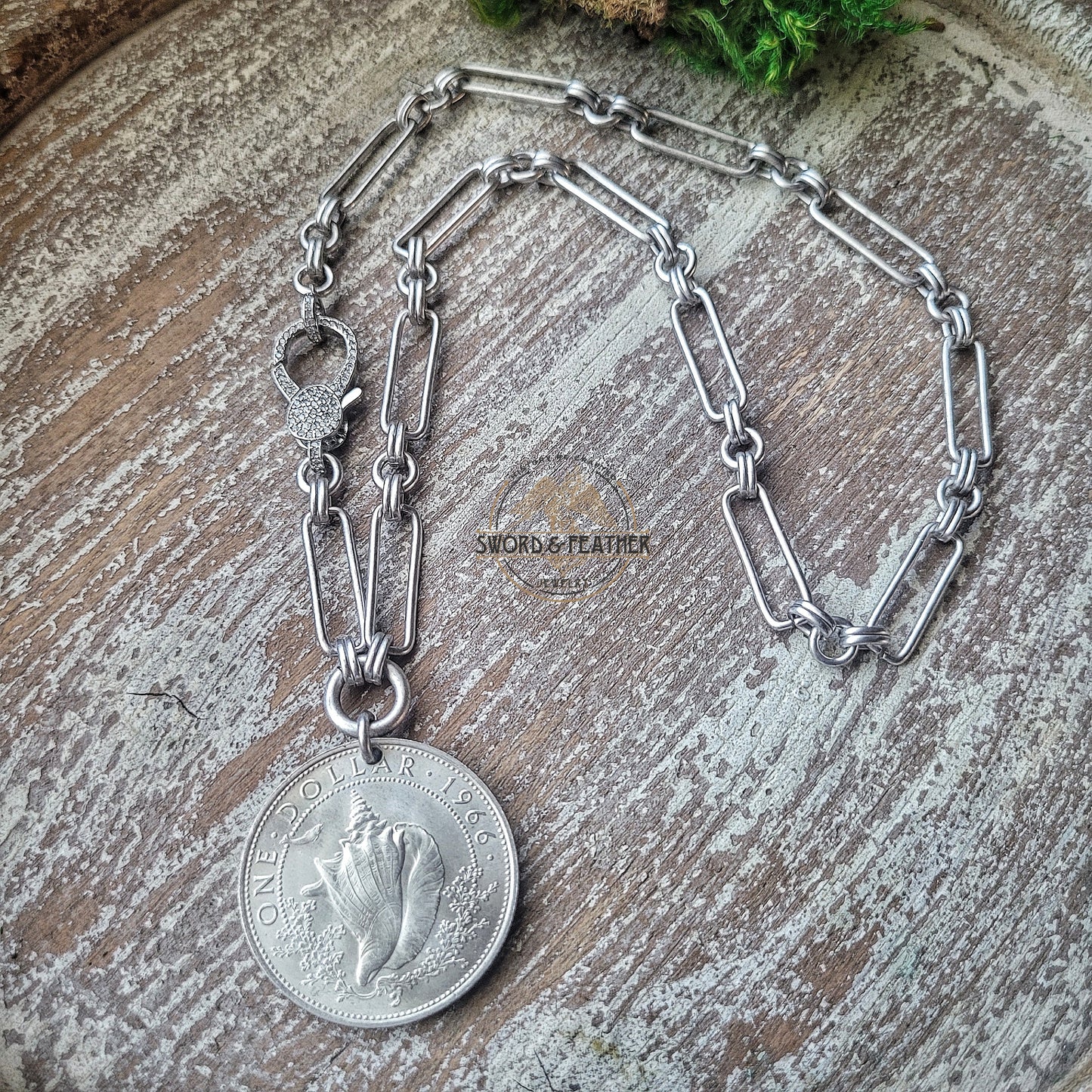 Silver Dollar Bahamas QEII vintage necklace