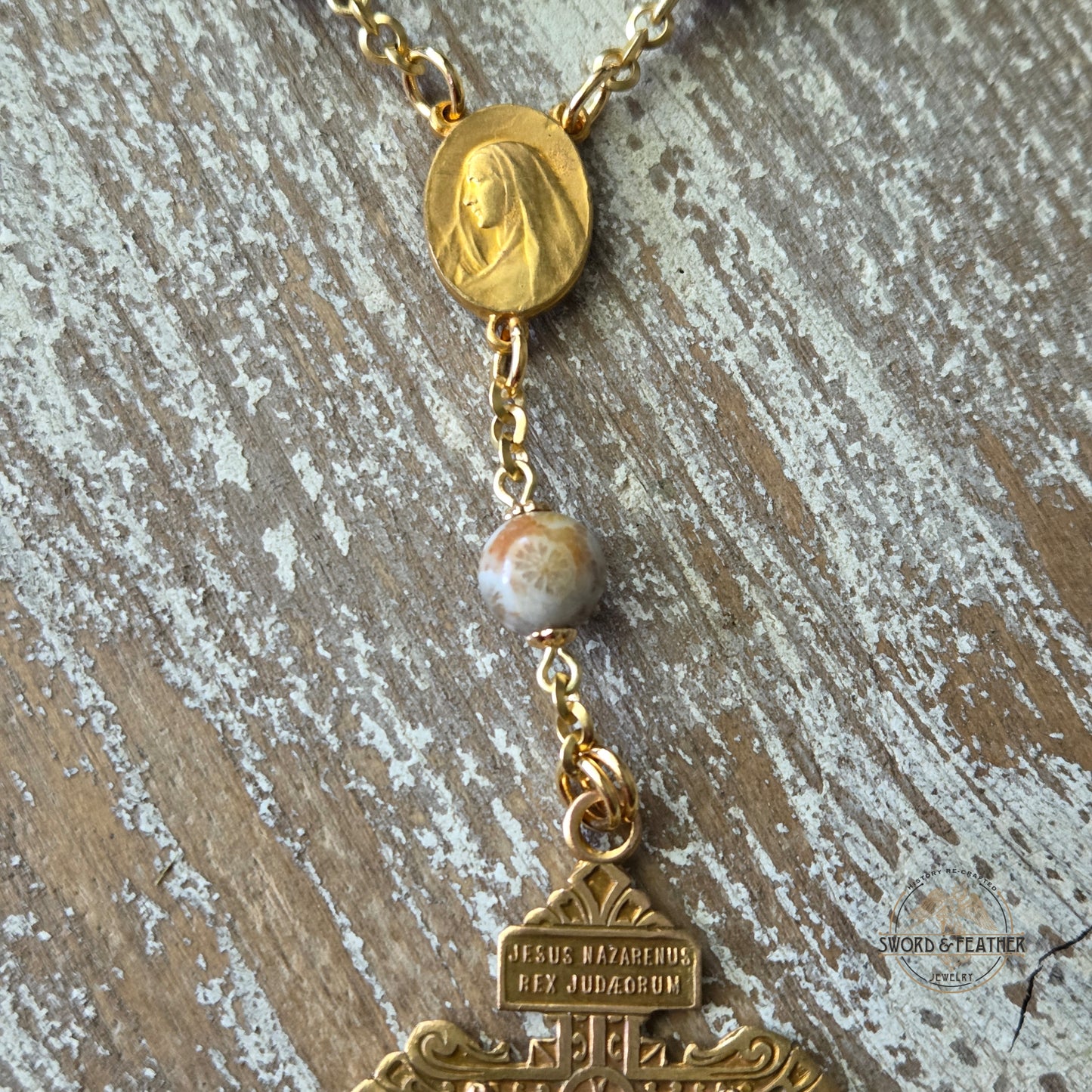 Coral Fossil Pocket Rosary