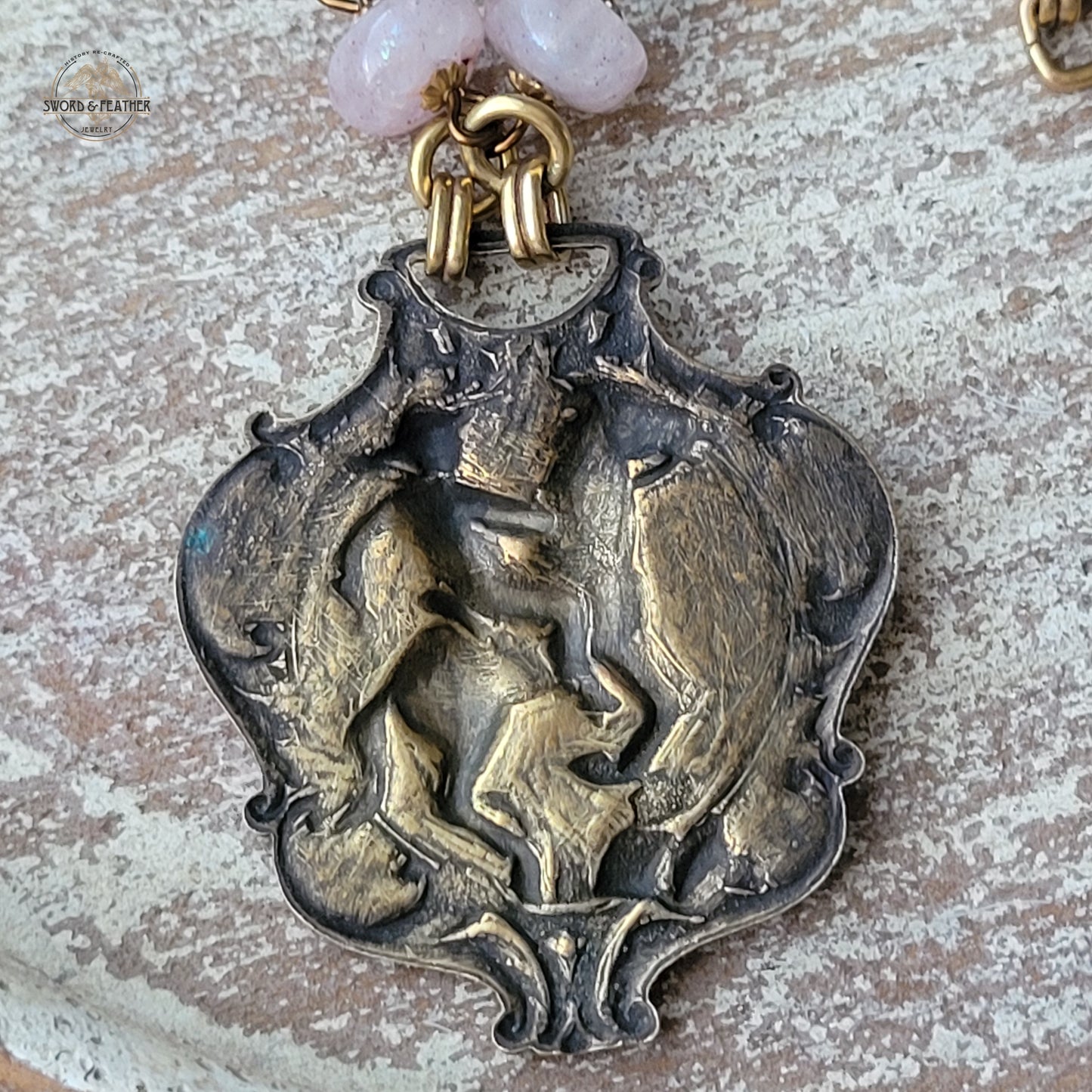 Buckin' Bronc Rider Vintage Brass Watch fob necklace