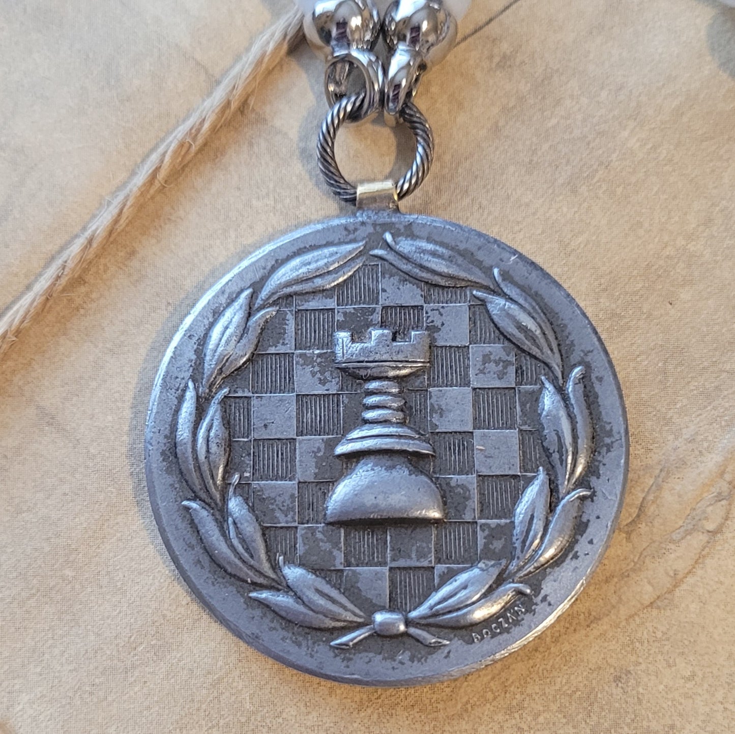 QUEEN'S GAMBIT, vintage 1920's Russian Chess medal necklace