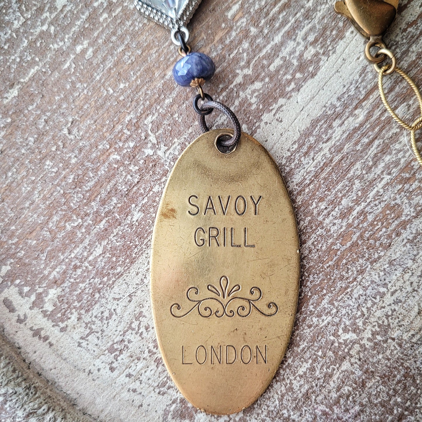 London Savoy Grill, vintage tag necklace, long necklace, boho chic necklace