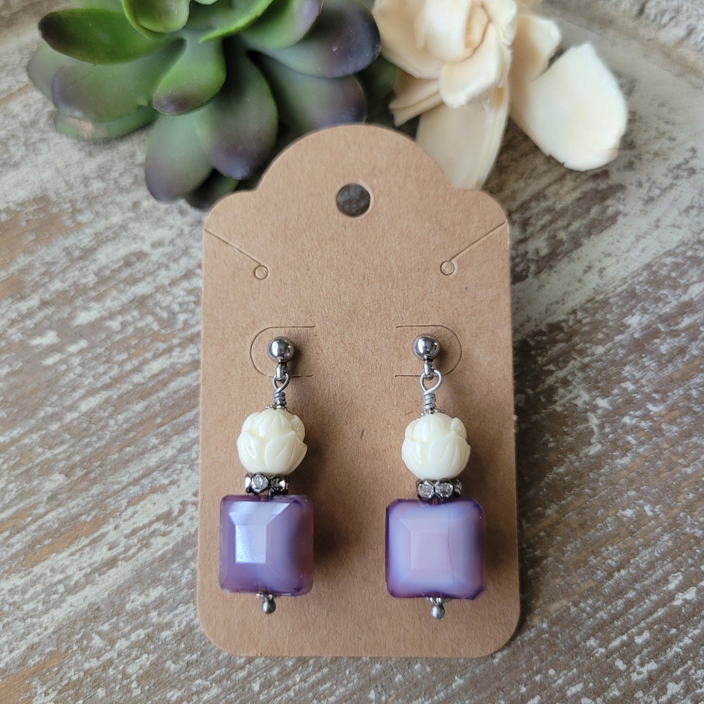 Lavender White Lotus earings