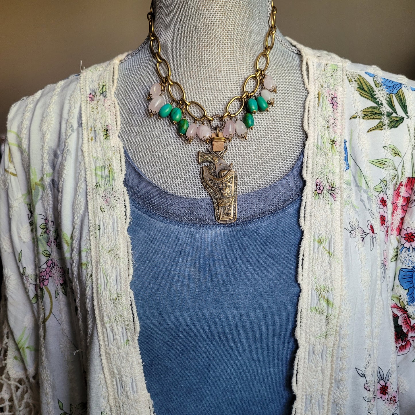 Vintage Western Flower Gun Boho Necklace