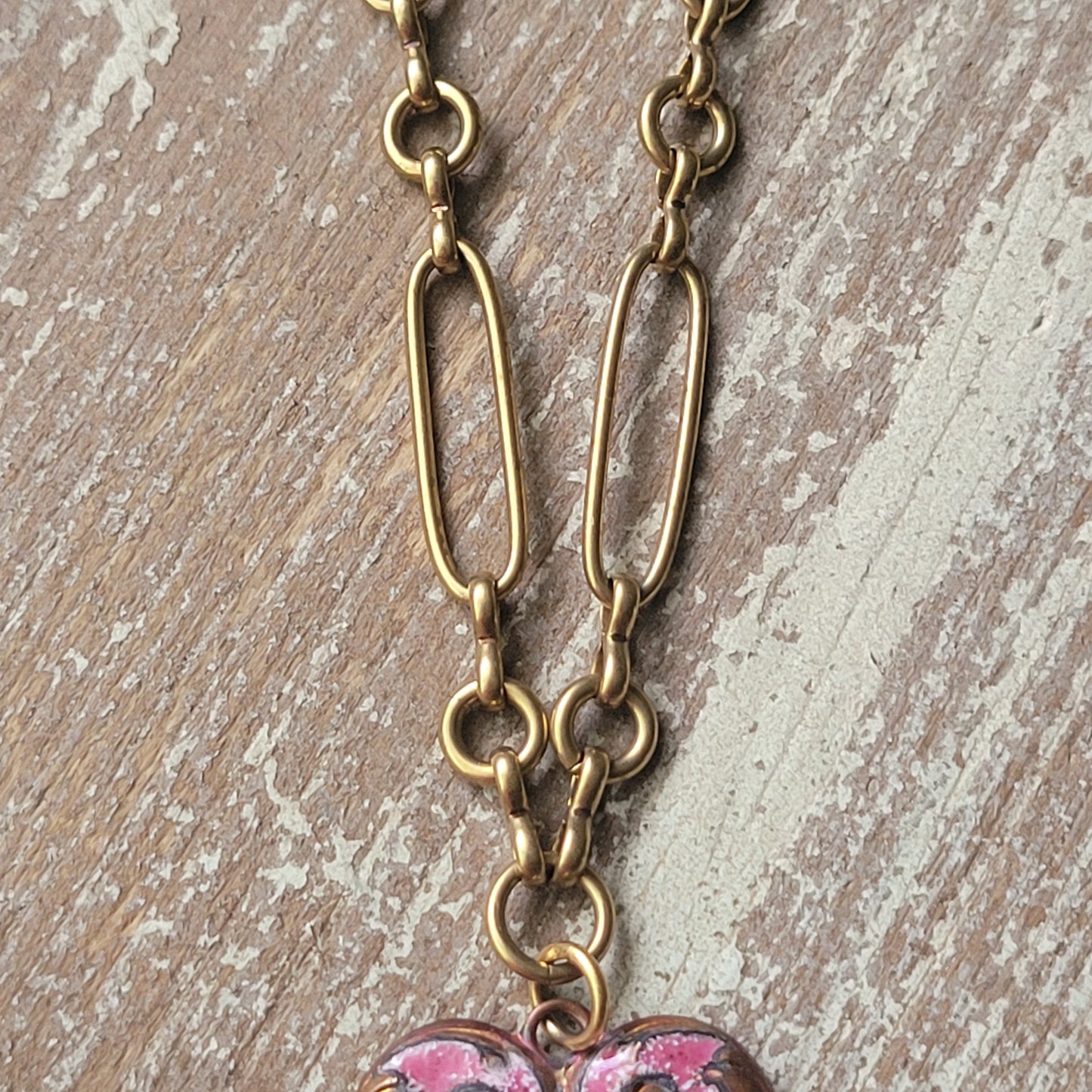 Vintage ceramic brass heart necklace