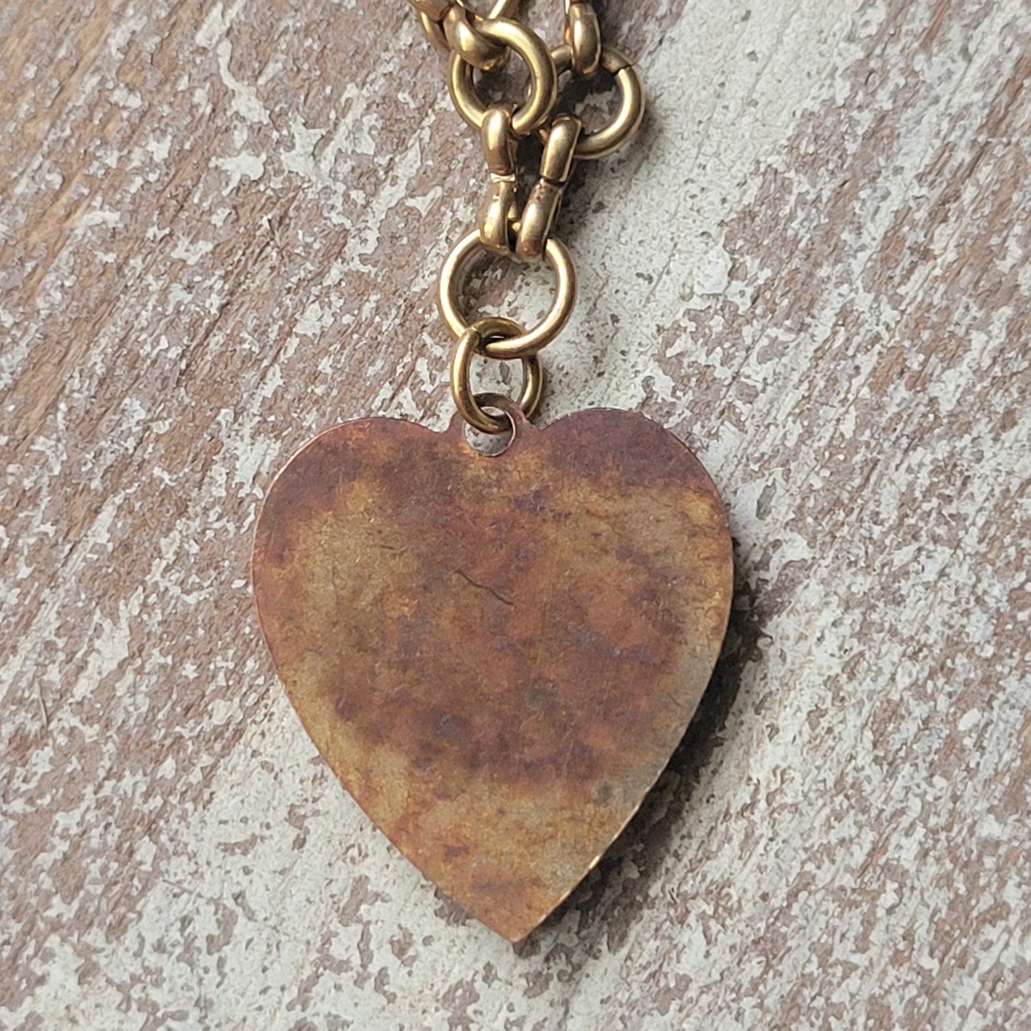 Vintage ceramic brass heart necklace