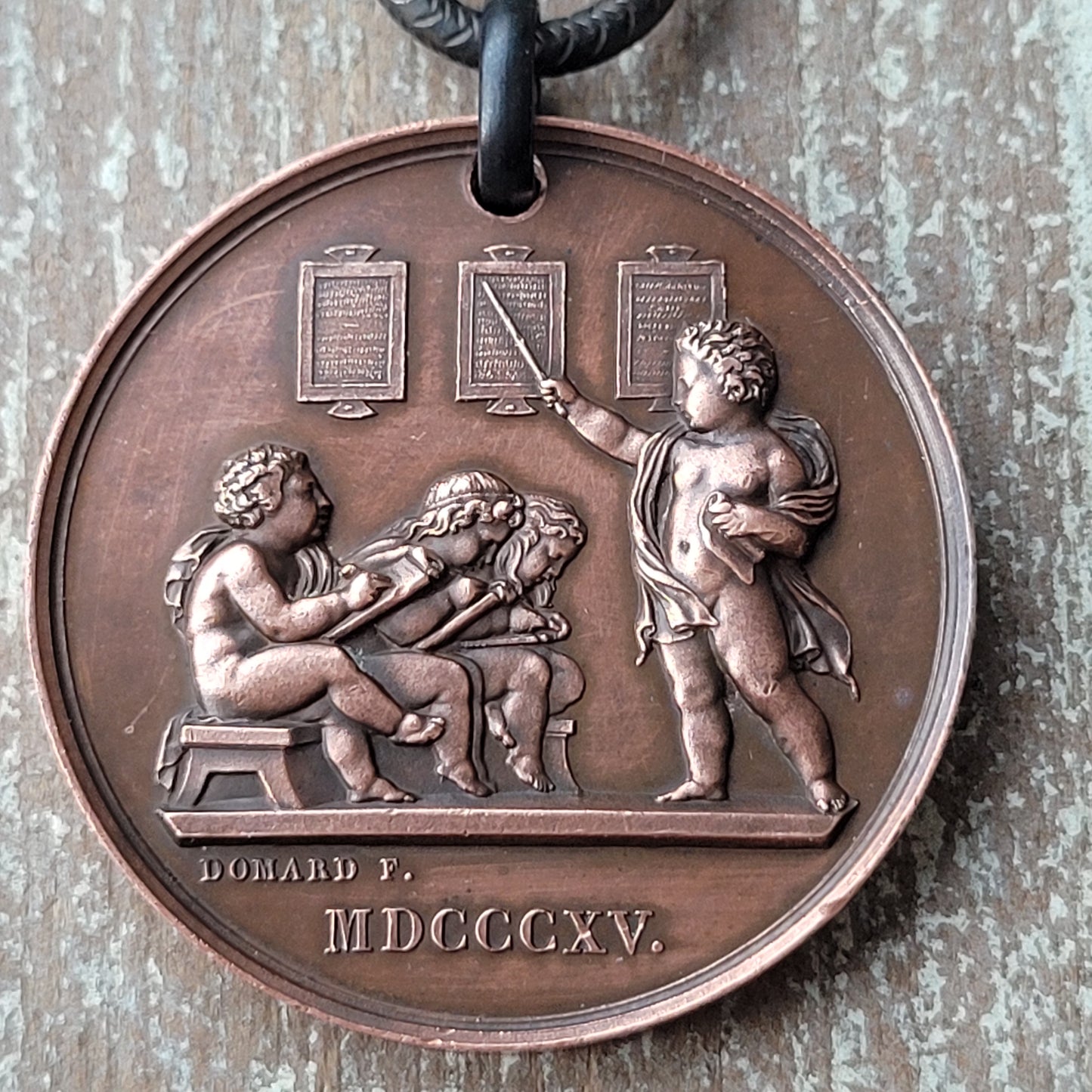 French 1870 Elementary Education medal necklace