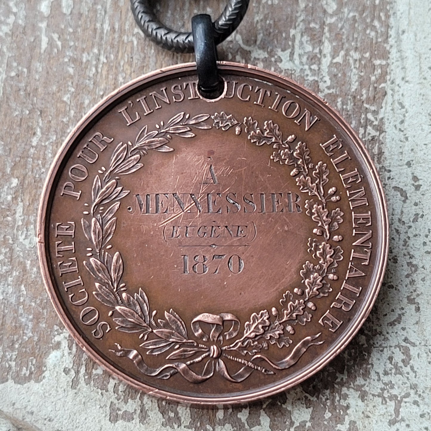 French 1870 Elementary Education medal necklace