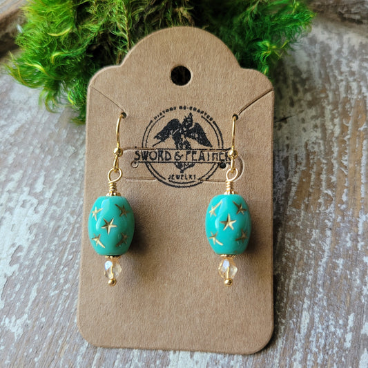 Turquoise Czech Star earings