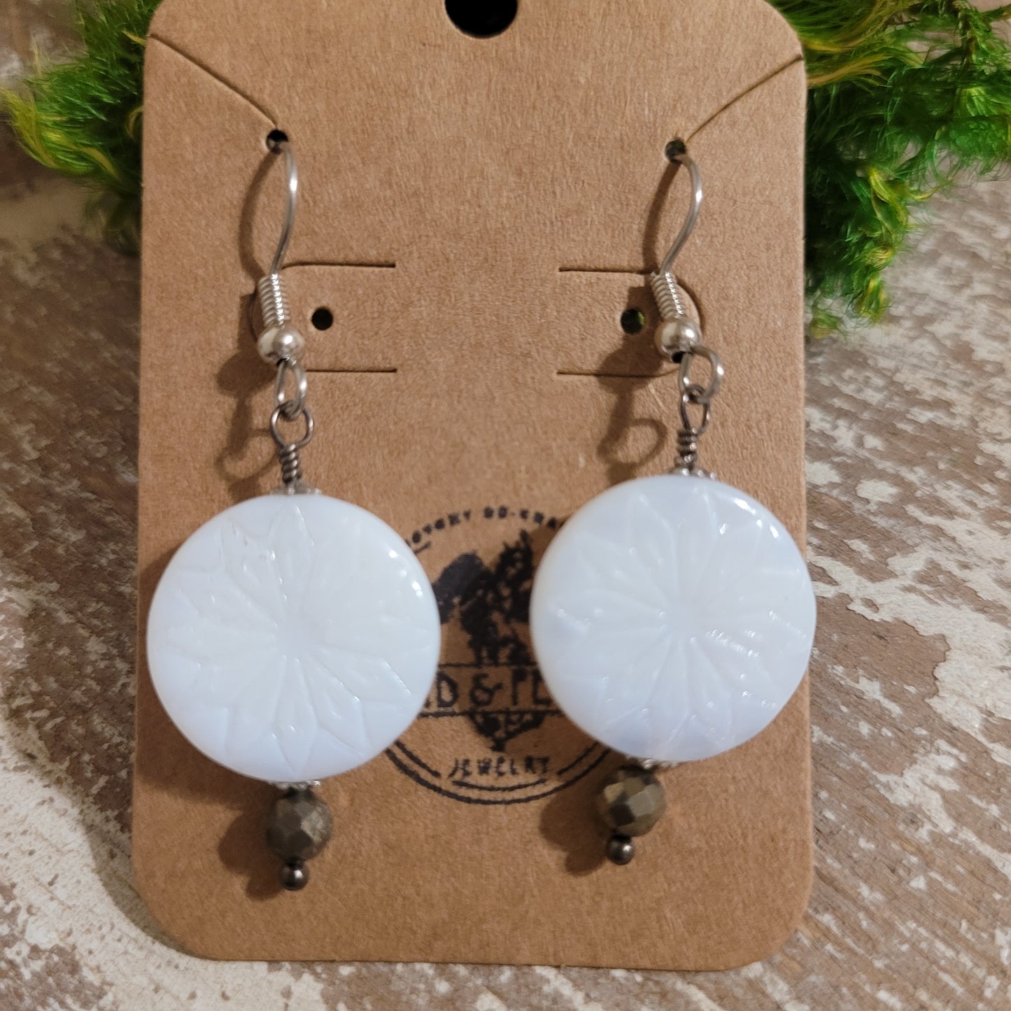 White Czech Snowflake earings