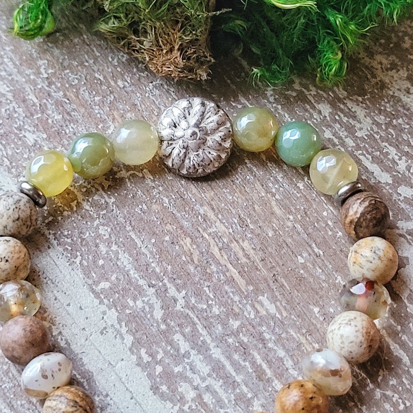 Mystic Green Agate Silver Bee bracelet