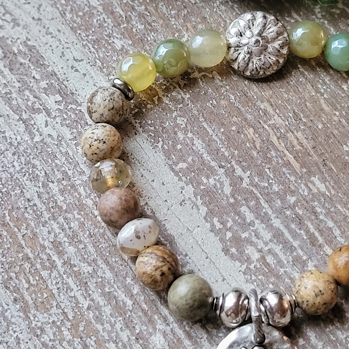 Mystic Green Agate Silver Bee bracelet