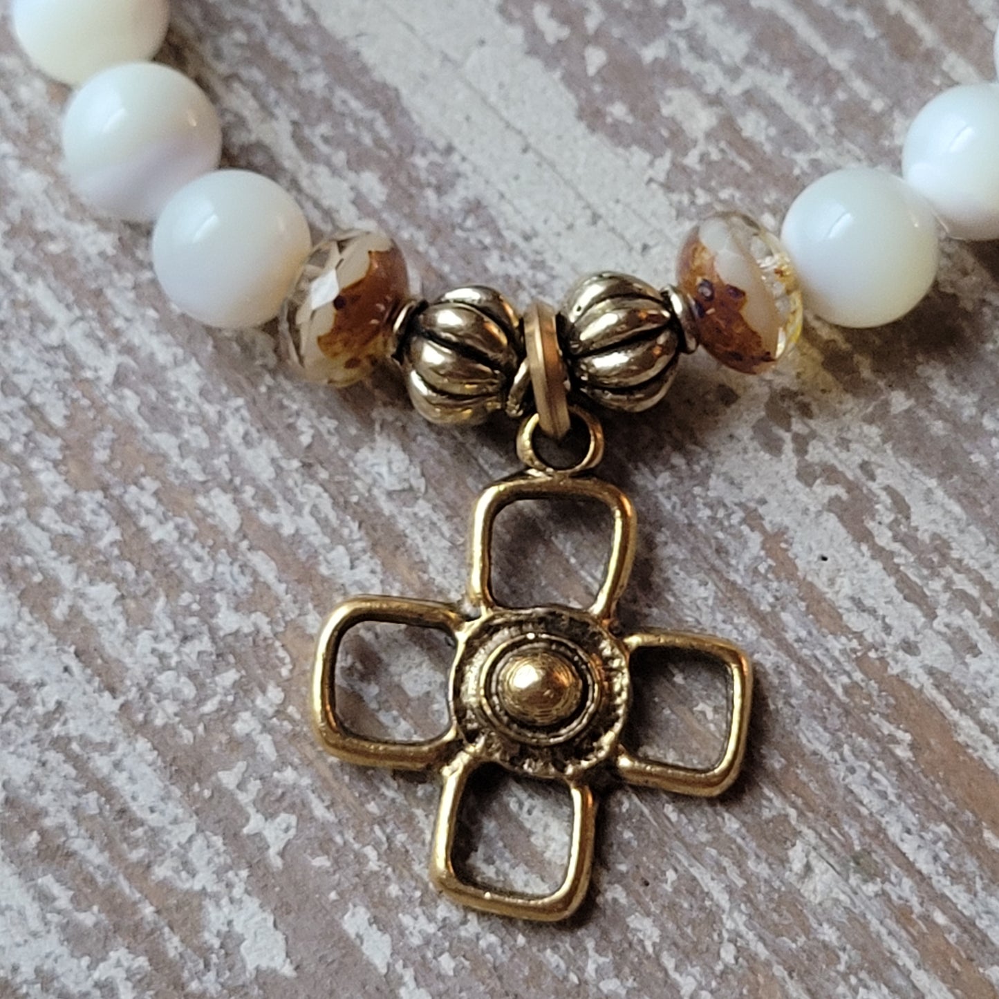 Mystic Green Agate Gold Flower Cross