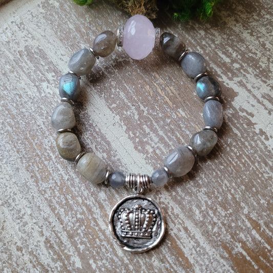 Rose Quartz & Labradorite Crown bracelet