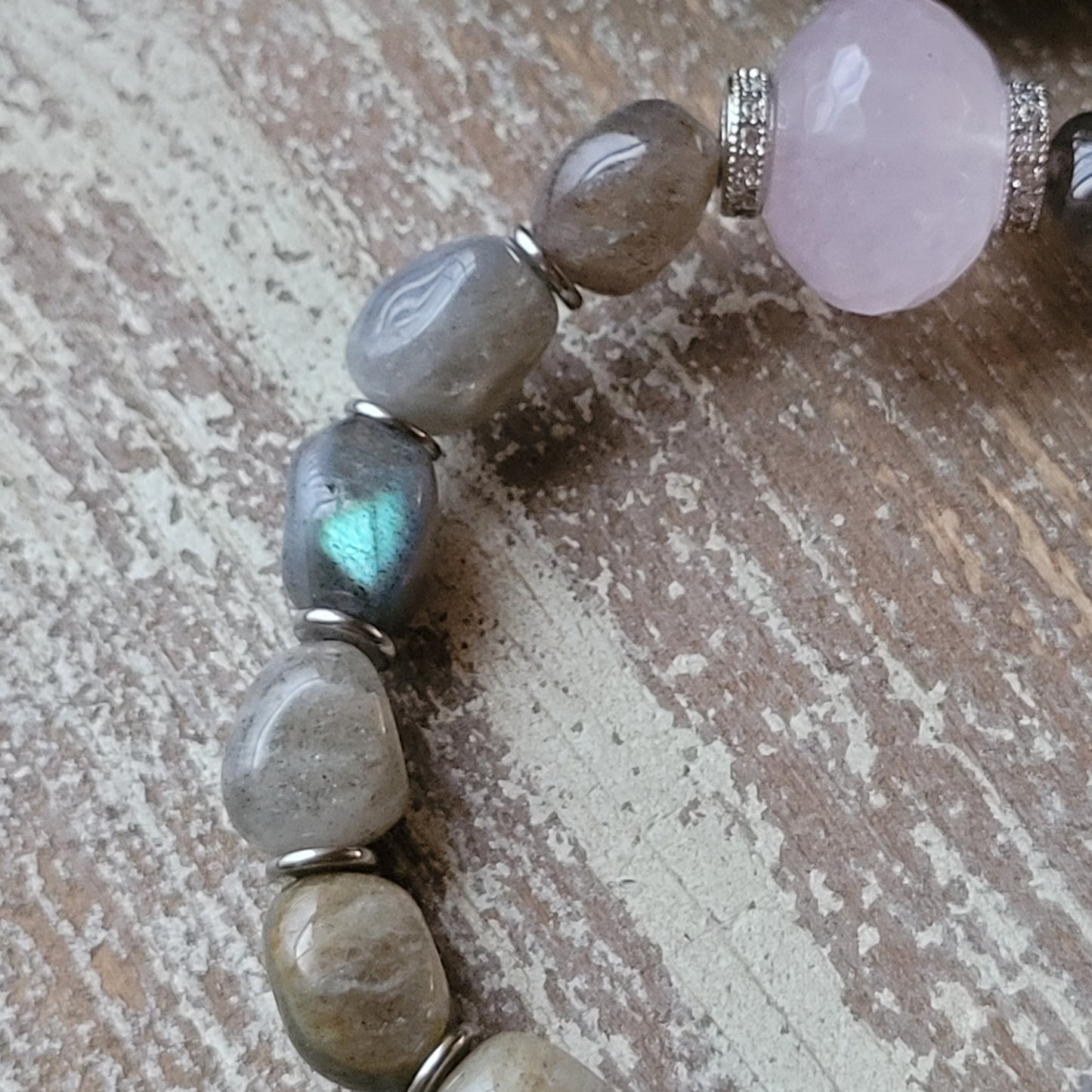 Rose Quartz & Labradorite Crown bracelet