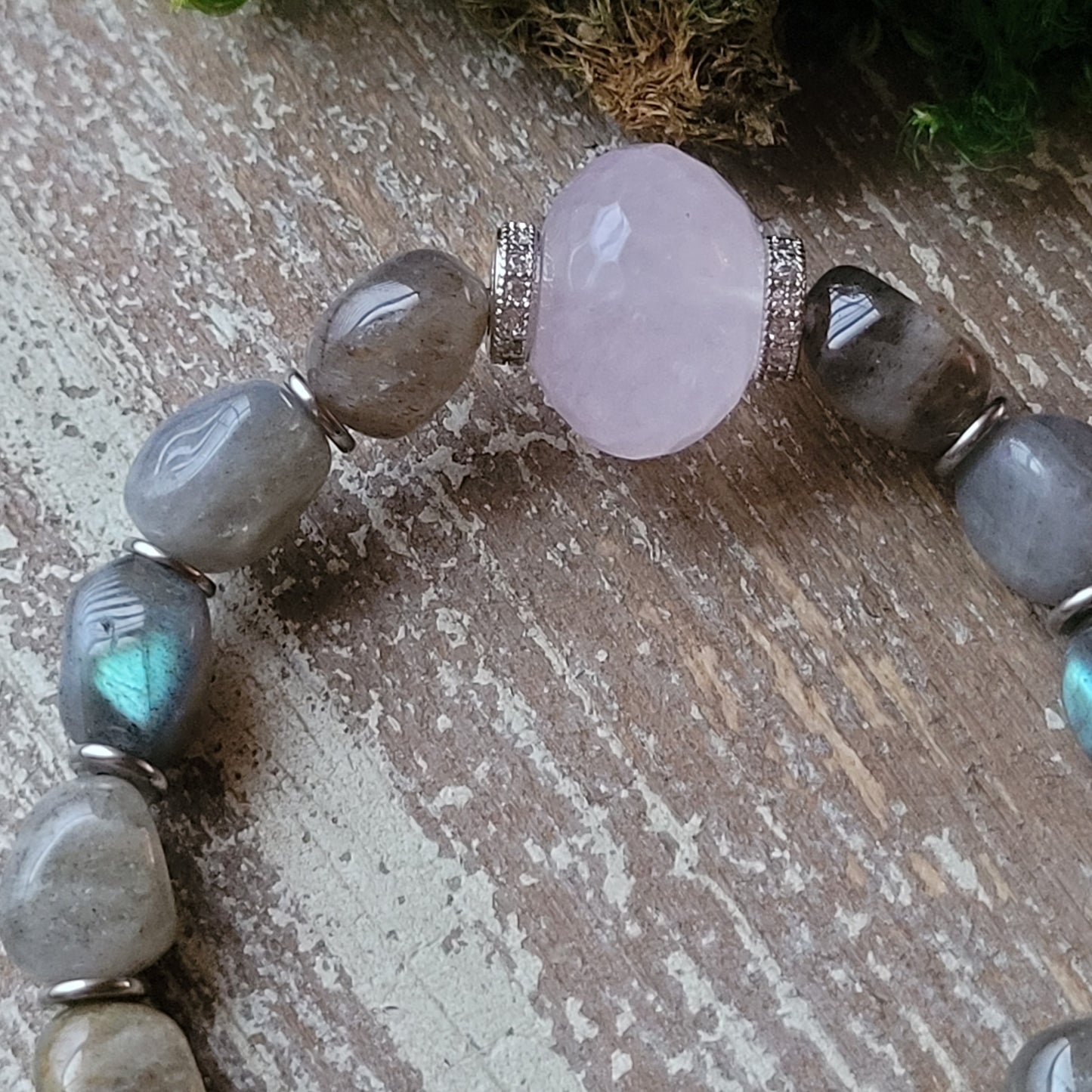 Rose Quartz & Labradorite Crown bracelet