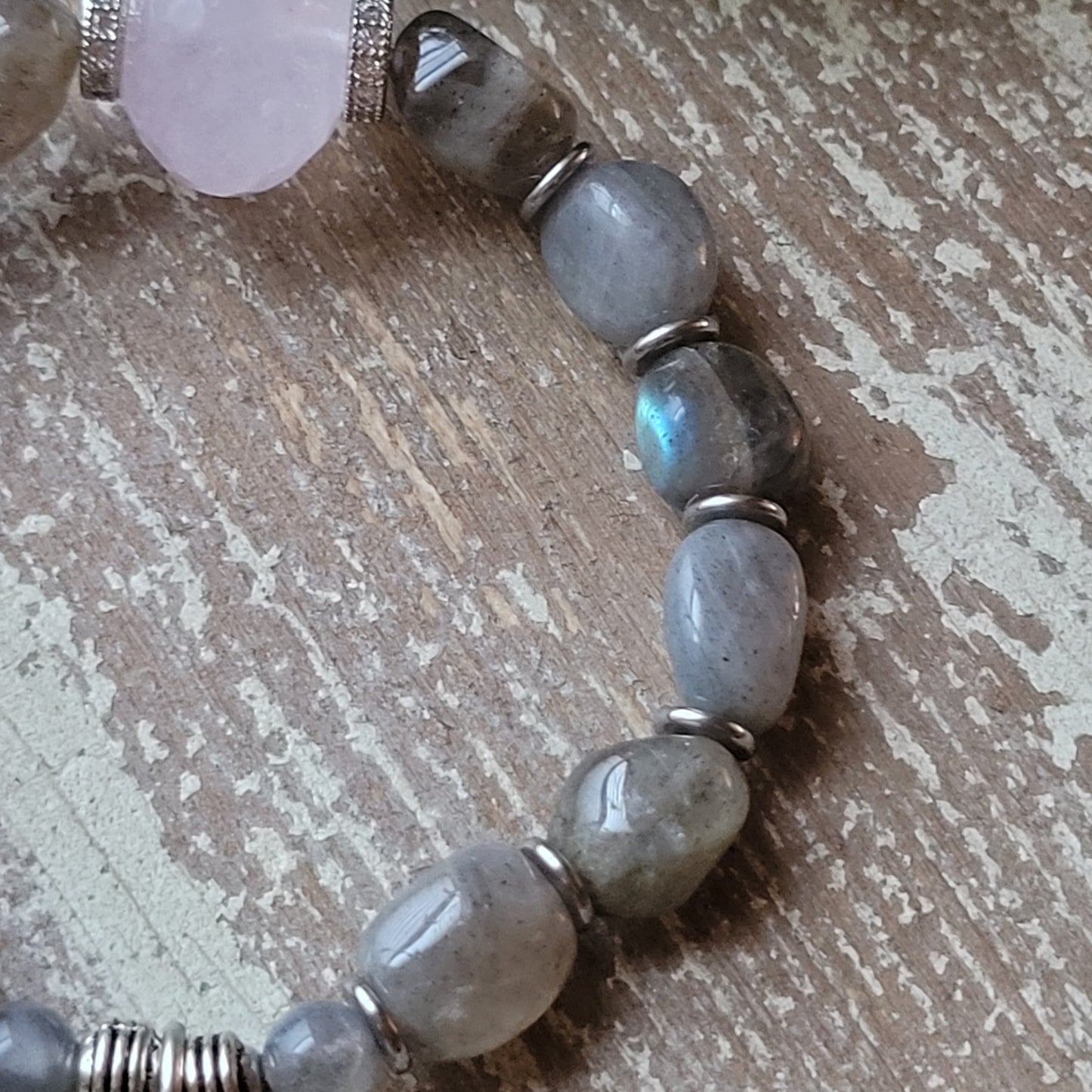 Rose Quartz & Labradorite Crown bracelet