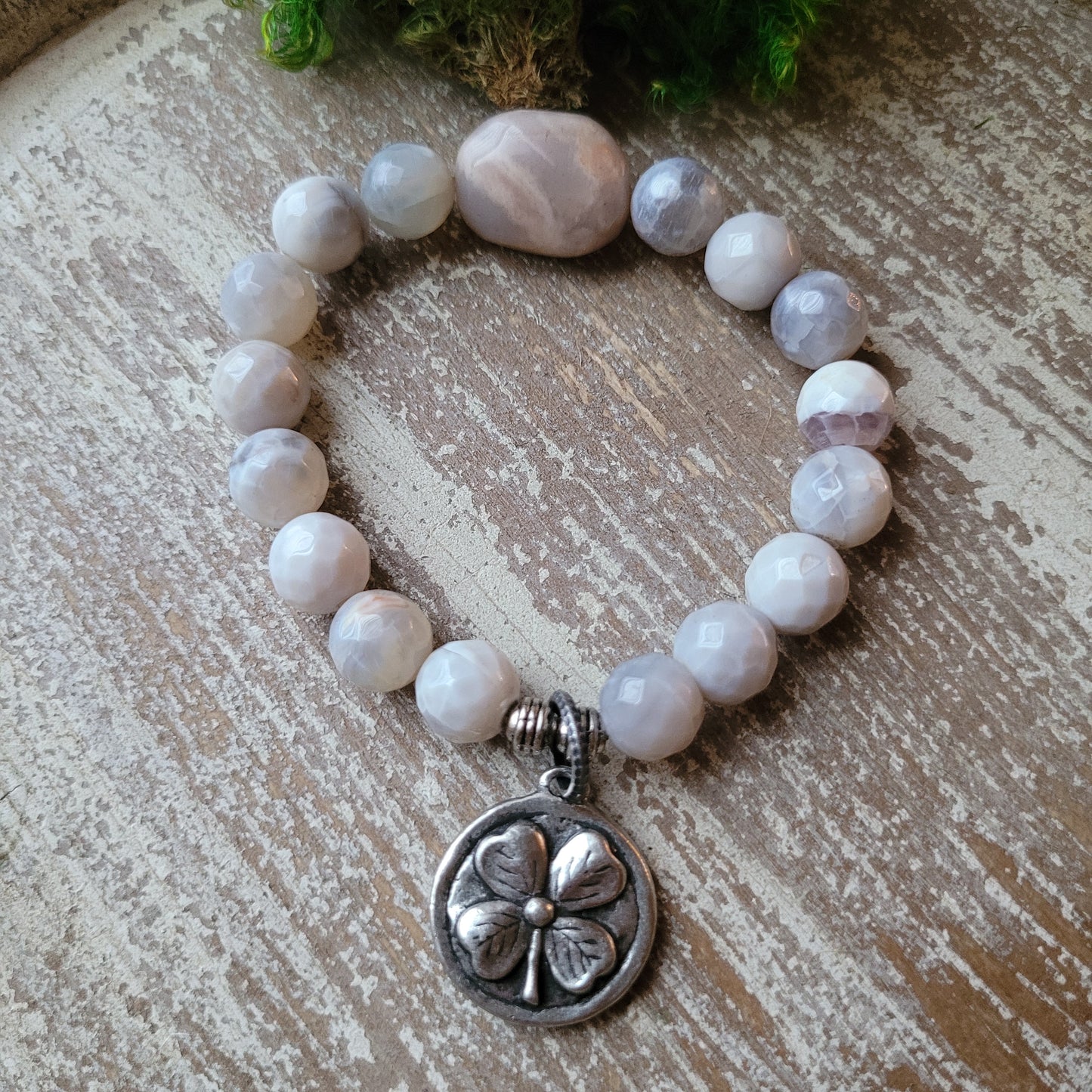 Peach Moonstone White Fire Agate bracelet