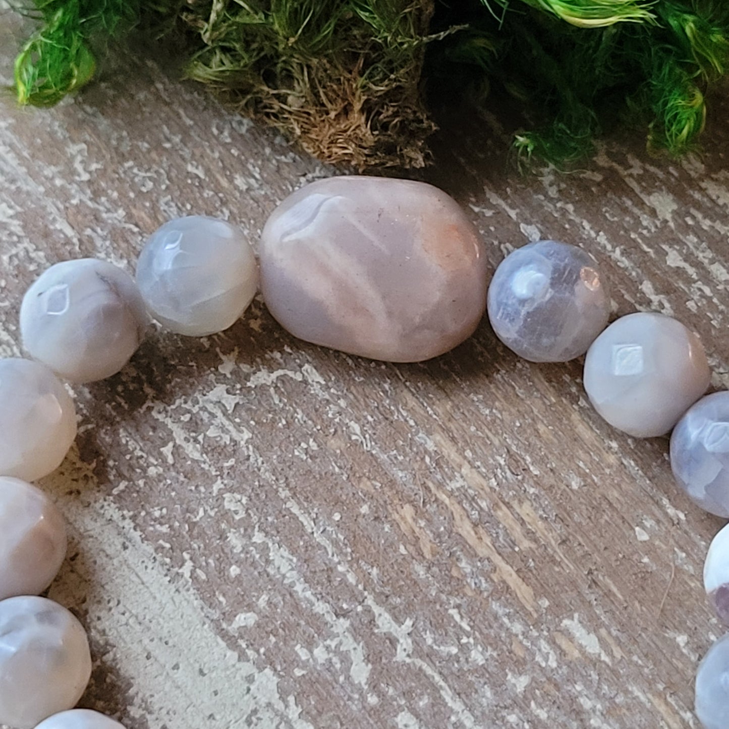 Peach Moonstone White Fire Agate bracelet