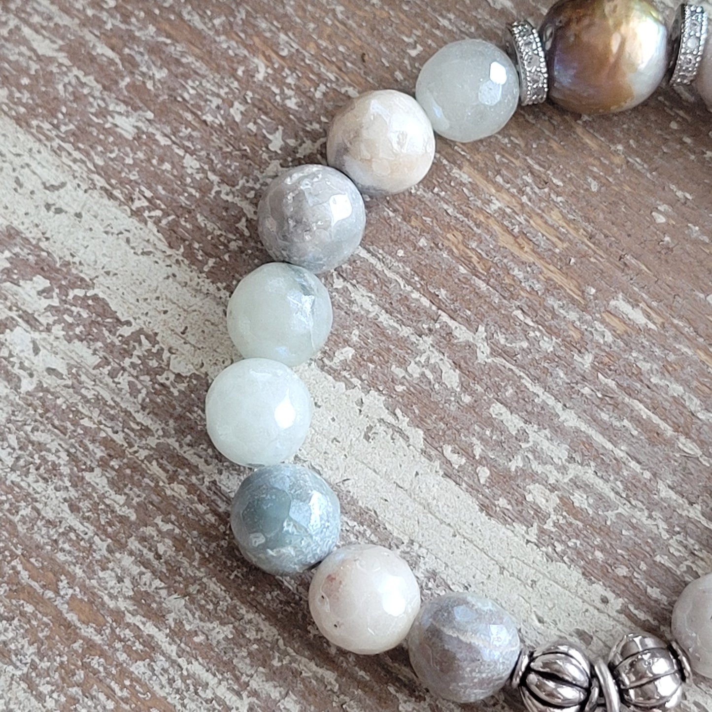 Baroque Pearl and Mystic Agate Maltese Cross Bracelet