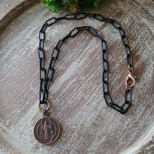 Vintage Copper Saint Benedict necklace