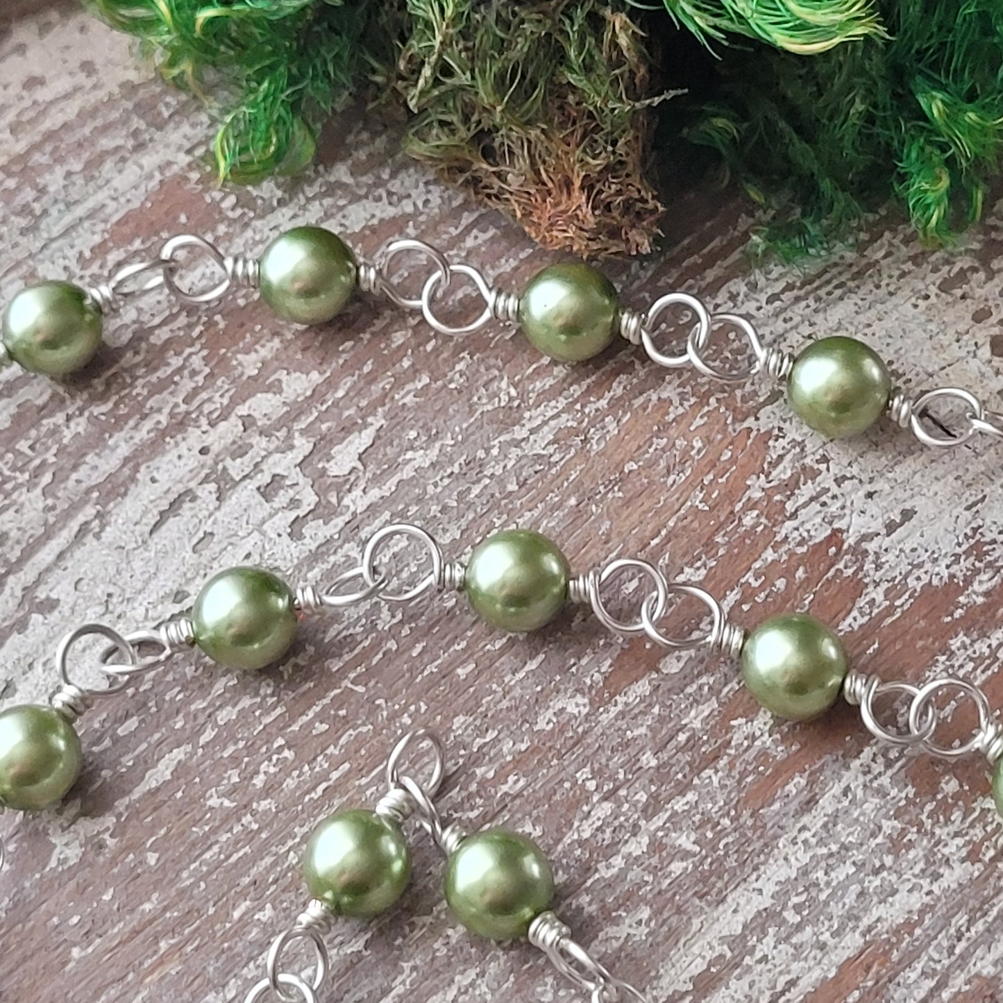 Vintage French Military Medal green pearl necklace